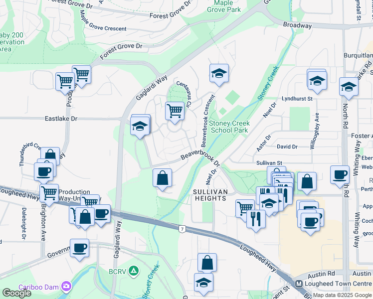 map of restaurants, bars, coffee shops, grocery stores, and more near 9044 Altair Place in Burnaby