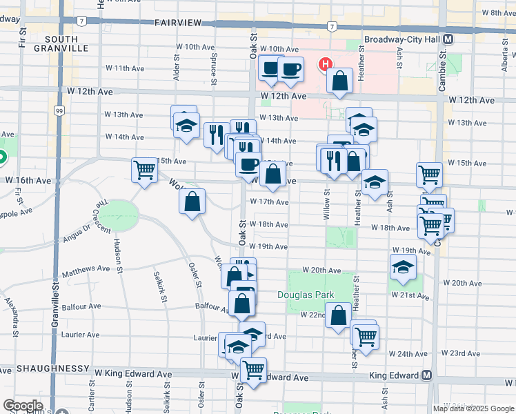 map of restaurants, bars, coffee shops, grocery stores, and more near 968 West 17th Avenue in Vancouver