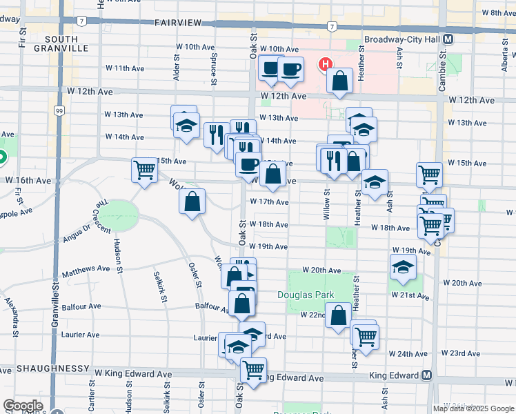 map of restaurants, bars, coffee shops, grocery stores, and more near 968 West 17th Avenue in Vancouver