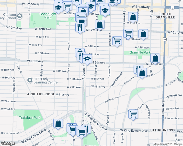 map of restaurants, bars, coffee shops, grocery stores, and more near 2088 West 17th Avenue in Vancouver