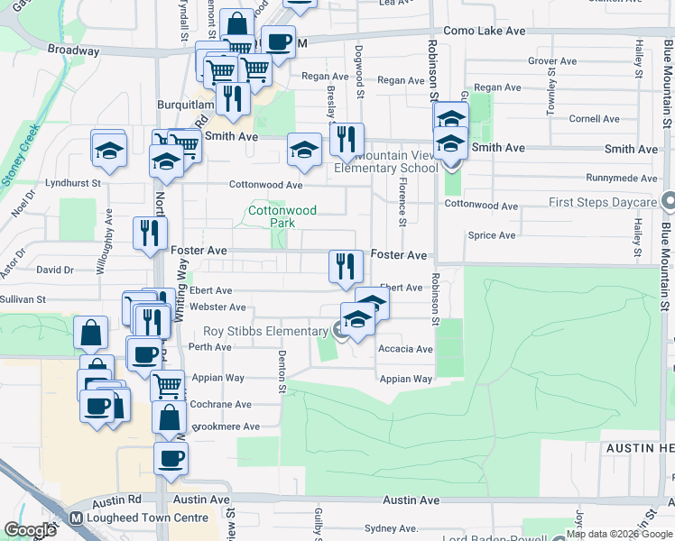 map of restaurants, bars, coffee shops, grocery stores, and more near 606 Foster Avenue in Coquitlam