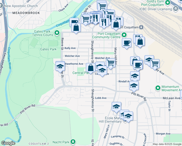 map of restaurants, bars, coffee shops, grocery stores, and more near 2191 Shaughnessy Street in Port Coquitlam