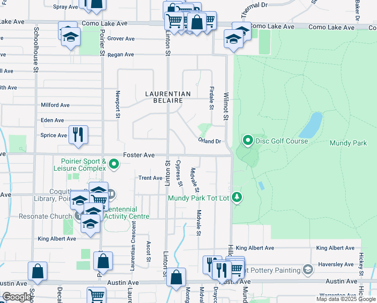 map of restaurants, bars, coffee shops, grocery stores, and more near 661 Cypress Street in Coquitlam