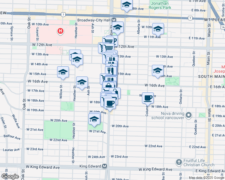 map of restaurants, bars, coffee shops, grocery stores, and more near in Vancouver