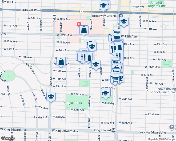map of restaurants, bars, coffee shops, grocery stores, and more near in Vancouver