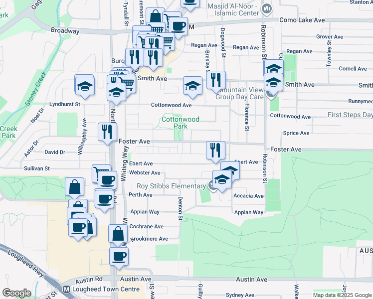 map of restaurants, bars, coffee shops, grocery stores, and more near 639 Aspen Street in Coquitlam