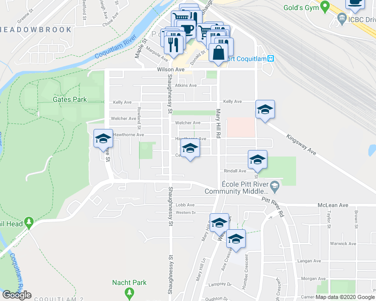 map of restaurants, bars, coffee shops, grocery stores, and more near 2259 Central Avenue in Port Coquitlam