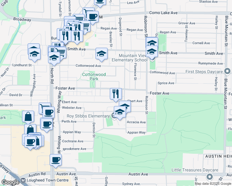 map of restaurants, bars, coffee shops, grocery stores, and more near 630 Foster Avenue in Coquitlam