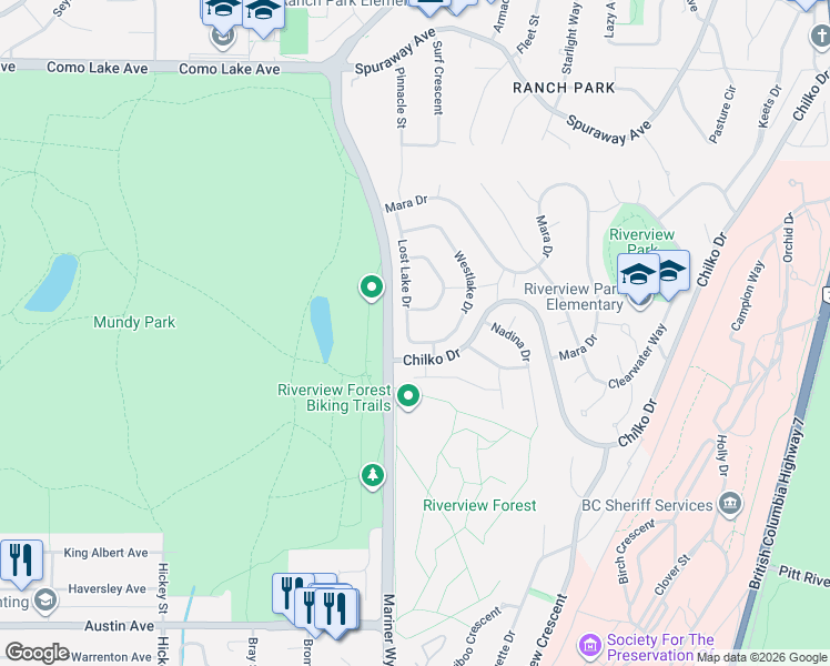 map of restaurants, bars, coffee shops, grocery stores, and more near 635 Lost Lake Drive in Coquitlam