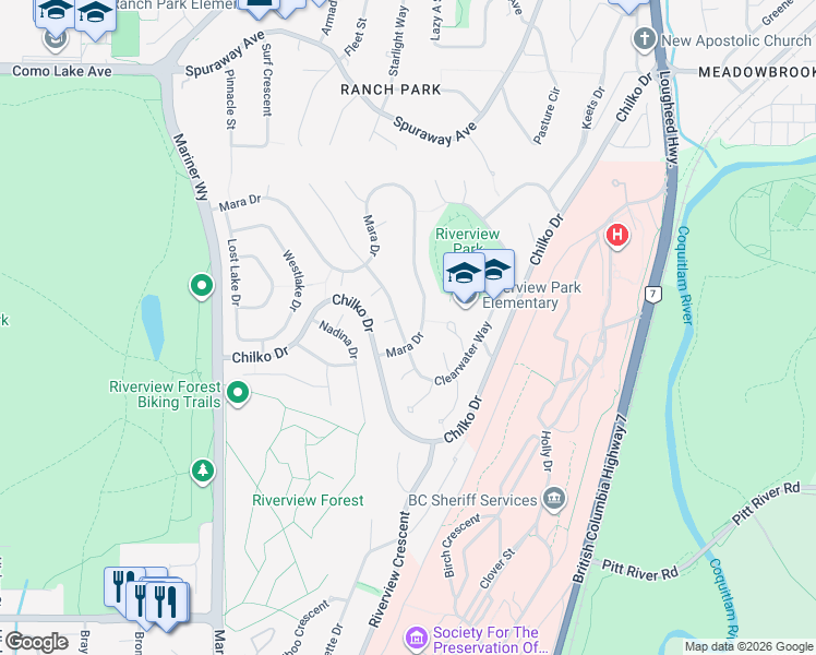 map of restaurants, bars, coffee shops, grocery stores, and more near 622 Clearwater Way in Coquitlam