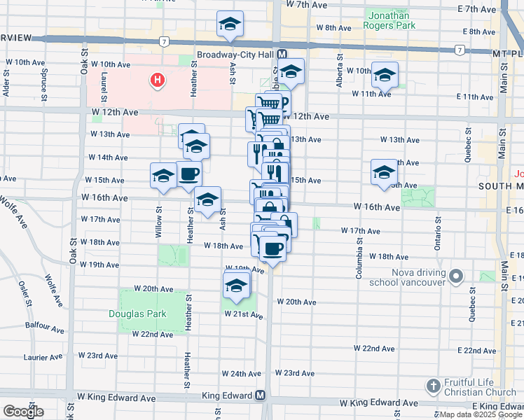 map of restaurants, bars, coffee shops, grocery stores, and more near 3228 Tupper Street in Vancouver