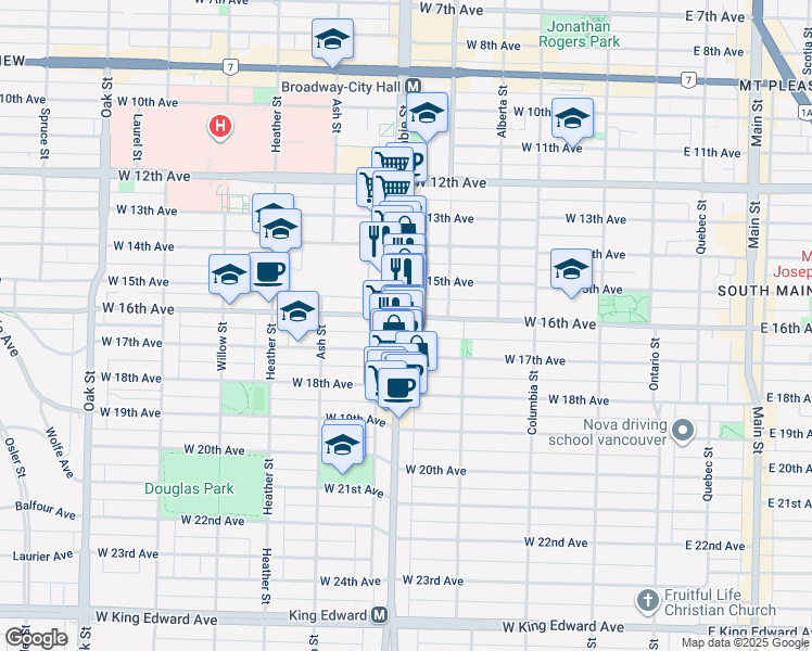 map of restaurants, bars, coffee shops, grocery stores, and more near 480 West 16th Avenue in Vancouver