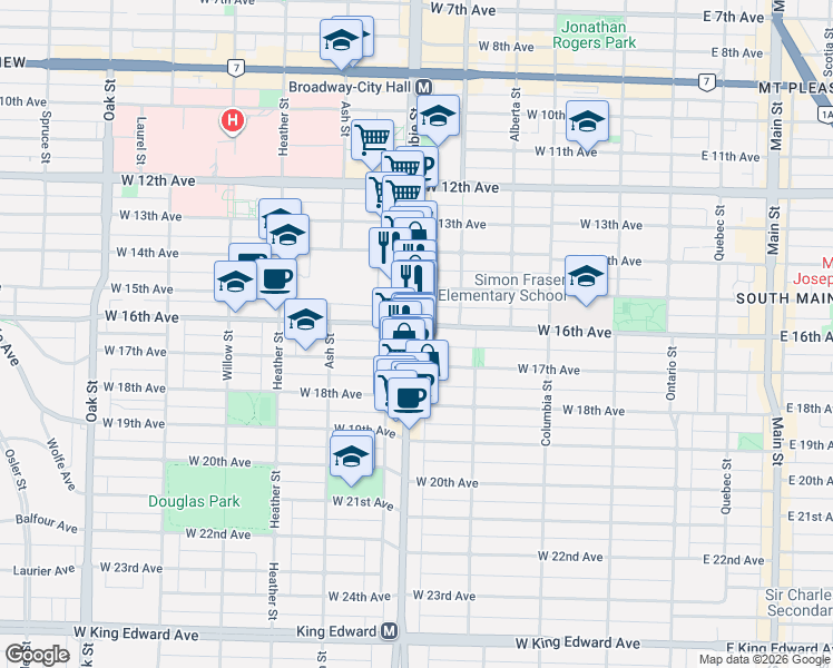 map of restaurants, bars, coffee shops, grocery stores, and more near 480 West 16th Avenue in Vancouver