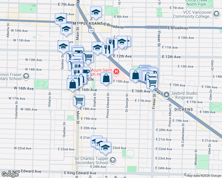 map of restaurants, bars, coffee shops, grocery stores, and more near 403 East 16th Avenue in Vancouver