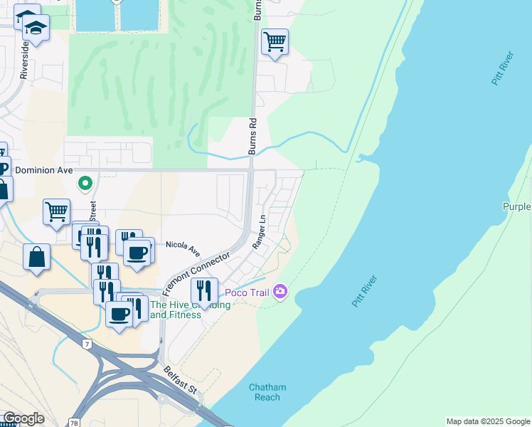 map of restaurants, bars, coffee shops, grocery stores, and more near 2358 Ranger Lane in Port Coquitlam