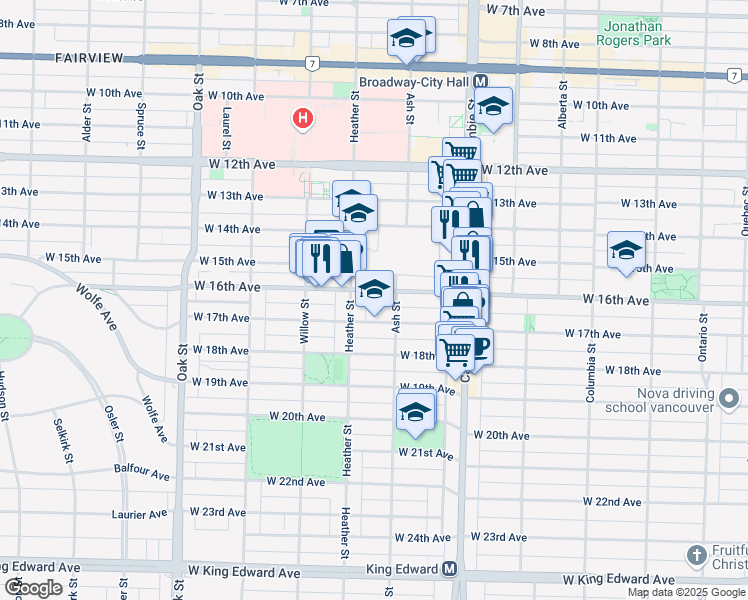 map of restaurants, bars, coffee shops, grocery stores, and more near in Vancouver