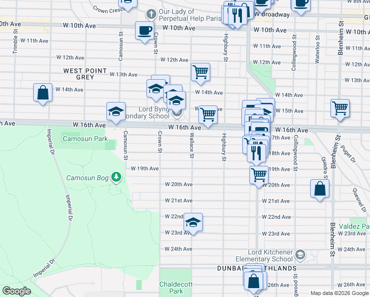 map of restaurants, bars, coffee shops, grocery stores, and more near 3919 West 18th Avenue in Vancouver