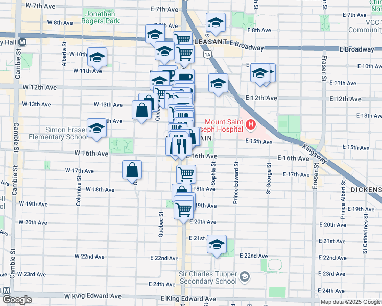map of restaurants, bars, coffee shops, grocery stores, and more near in Vancouver