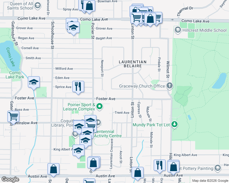 map of restaurants, bars, coffee shops, grocery stores, and more near 1841 Walnut Crescent in Coquitlam