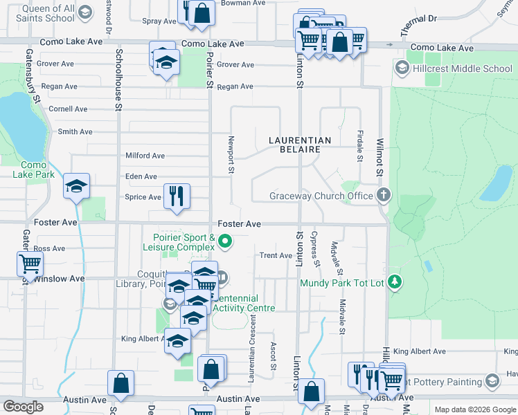 map of restaurants, bars, coffee shops, grocery stores, and more near 1841 Walnut Crescent in Coquitlam