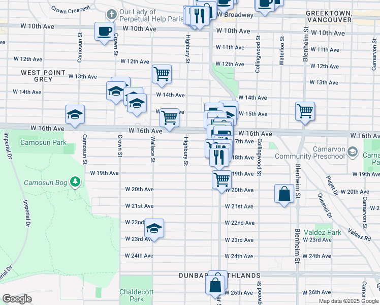 map of restaurants, bars, coffee shops, grocery stores, and more near 3781 West 18th Avenue in Vancouver