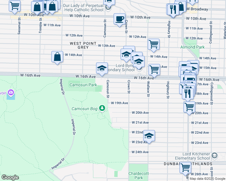 map of restaurants, bars, coffee shops, grocery stores, and more near 4077 West 18th Avenue in Vancouver