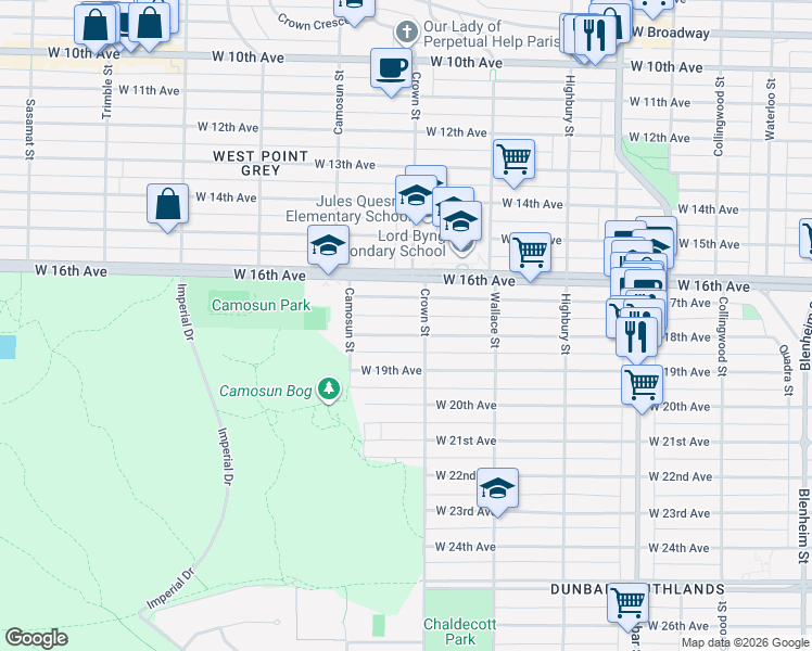 map of restaurants, bars, coffee shops, grocery stores, and more near 4023 West 18th Avenue in Vancouver
