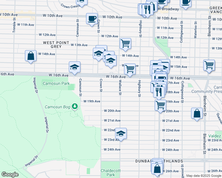 map of restaurants, bars, coffee shops, grocery stores, and more near 3947 West 18th Avenue in Vancouver