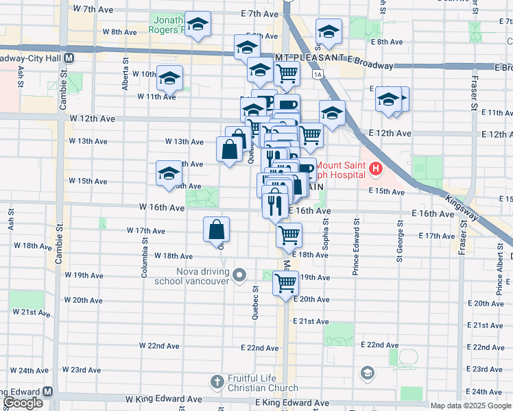 map of restaurants, bars, coffee shops, grocery stores, and more near in Vancouver