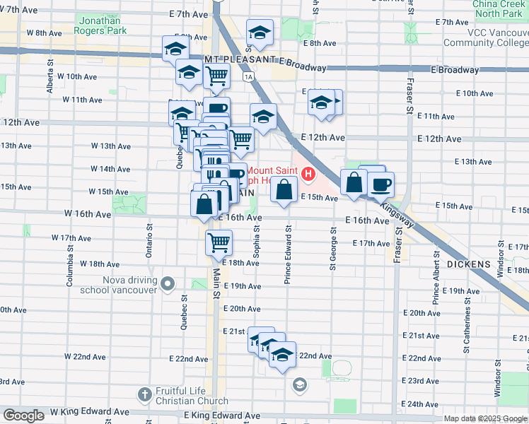 map of restaurants, bars, coffee shops, grocery stores, and more near in Vancouver