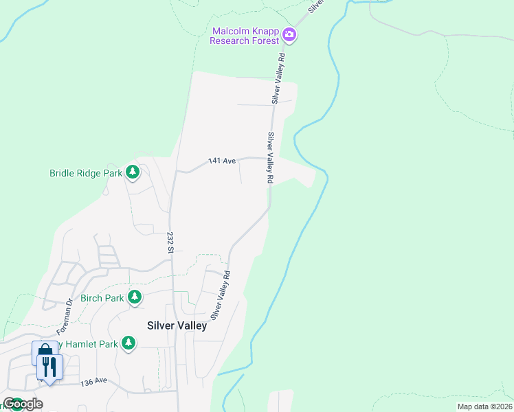map of restaurants, bars, coffee shops, grocery stores, and more near 14053 Silver Valley Road in Maple Ridge