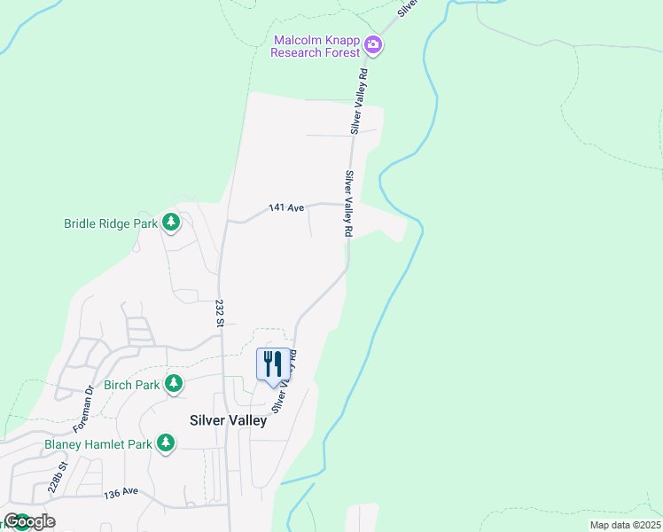 map of restaurants, bars, coffee shops, grocery stores, and more near 13993 Silver Valley Road in Maple Ridge