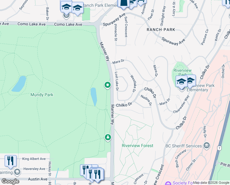 map of restaurants, bars, coffee shops, grocery stores, and more near 642 Lost Lake Drive in Coquitlam