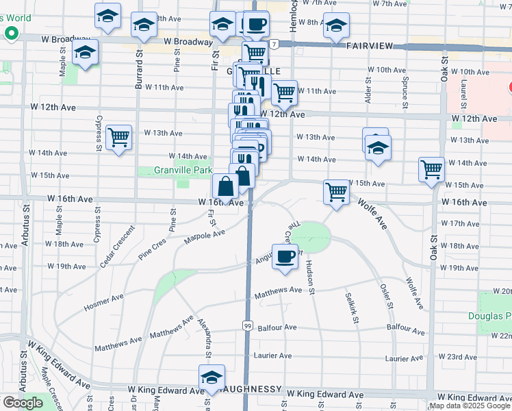 map of restaurants, bars, coffee shops, grocery stores, and more near 1460 McRae Avenue in Vancouver