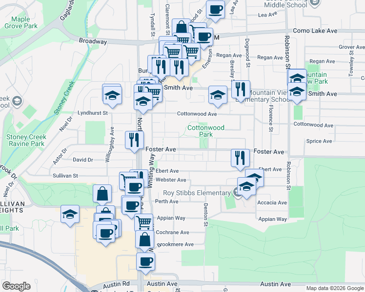 map of restaurants, bars, coffee shops, grocery stores, and more near 545 Foster Avenue in Coquitlam