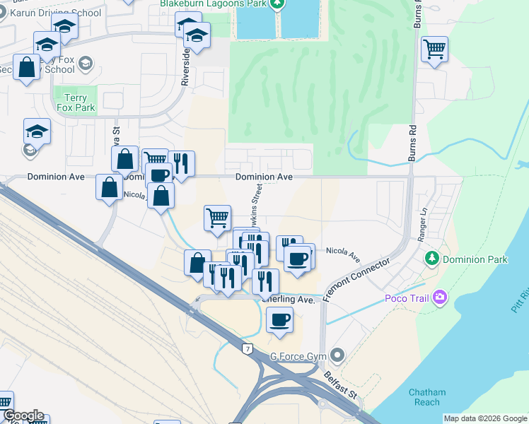 map of restaurants, bars, coffee shops, grocery stores, and more near 853 Seaborne Avenue in Port Coquitlam