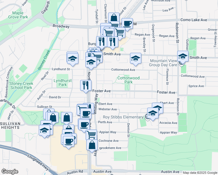 map of restaurants, bars, coffee shops, grocery stores, and more near in Coquitlam