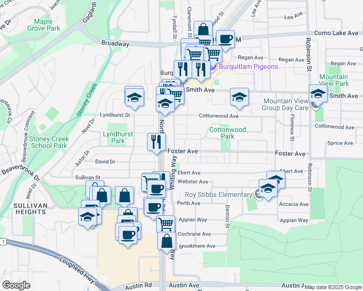 map of restaurants, bars, coffee shops, grocery stores, and more near in Coquitlam