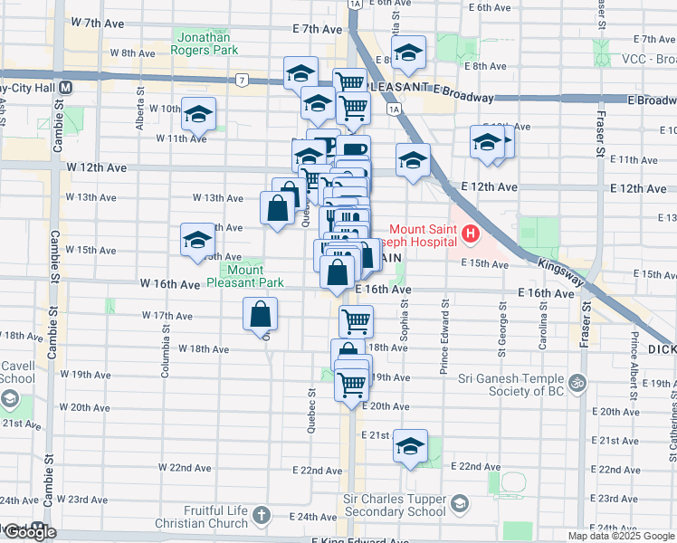 map of restaurants, bars, coffee shops, grocery stores, and more near in Vancouver