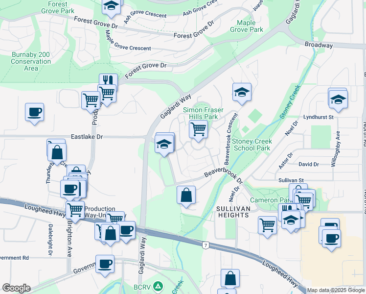 map of restaurants, bars, coffee shops, grocery stores, and more near 3018 Vega Court in Burnaby