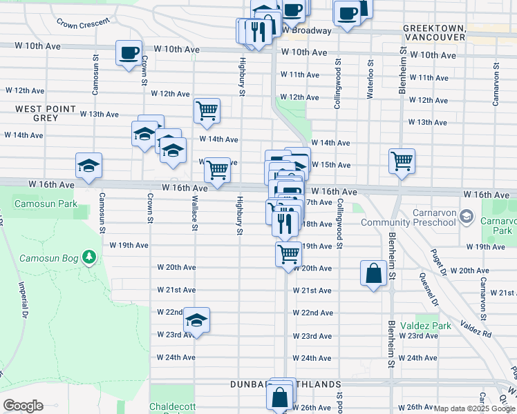 map of restaurants, bars, coffee shops, grocery stores, and more near 3716 West 17th Avenue in Vancouver