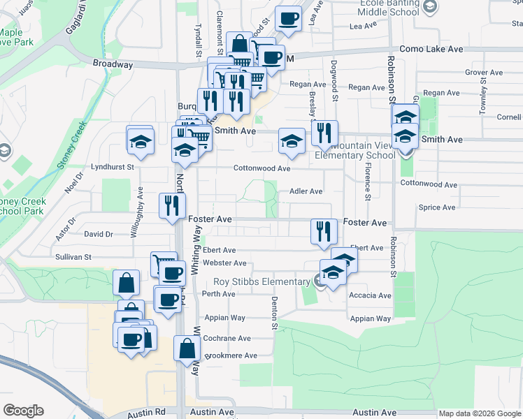 map of restaurants, bars, coffee shops, grocery stores, and more near 555 Foster Avenue in Coquitlam