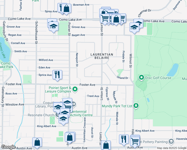 map of restaurants, bars, coffee shops, grocery stores, and more near 1830 Walnut Crescent in Coquitlam