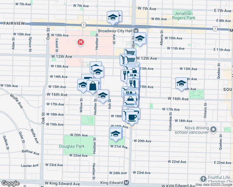 map of restaurants, bars, coffee shops, grocery stores, and more near in Vancouver