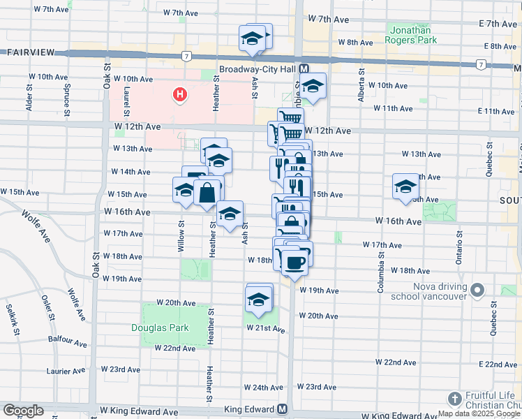 map of restaurants, bars, coffee shops, grocery stores, and more near 531 West 16th Avenue in Vancouver
