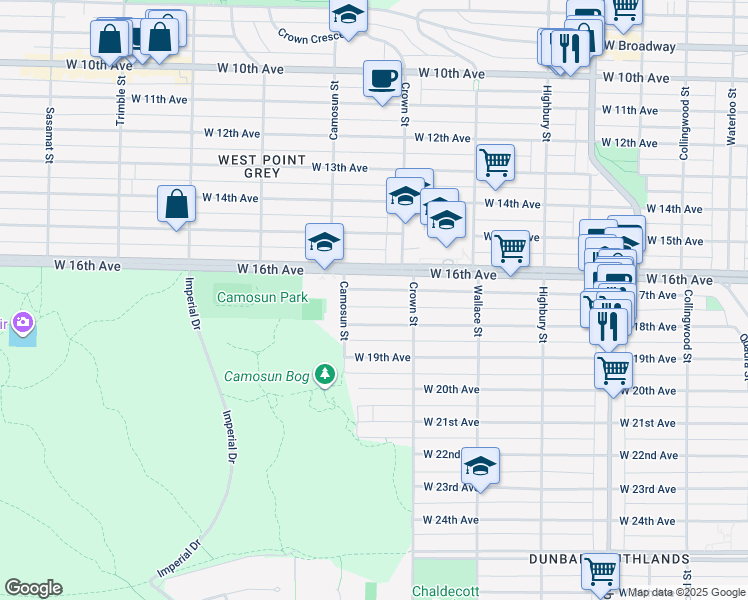 map of restaurants, bars, coffee shops, grocery stores, and more near 4058 West 17th Avenue in Vancouver