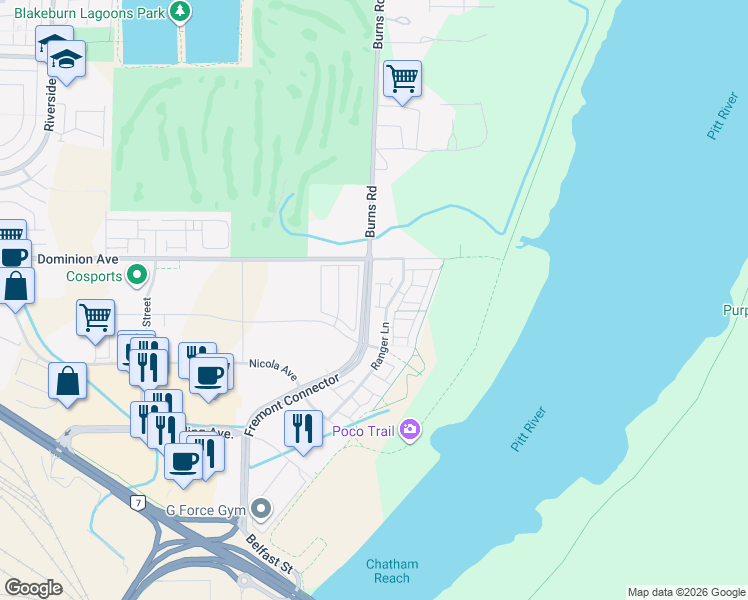 map of restaurants, bars, coffee shops, grocery stores, and more near in Port Coquitlam