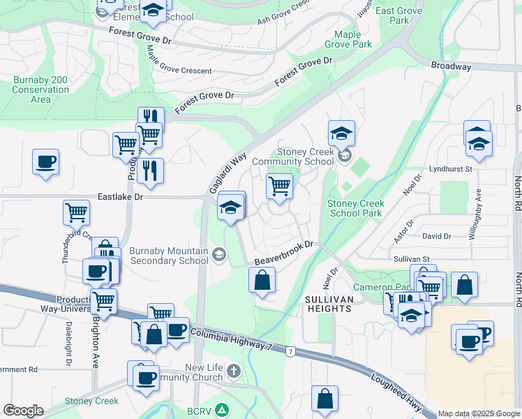 map of restaurants, bars, coffee shops, grocery stores, and more near 3018 Vega Court in Burnaby