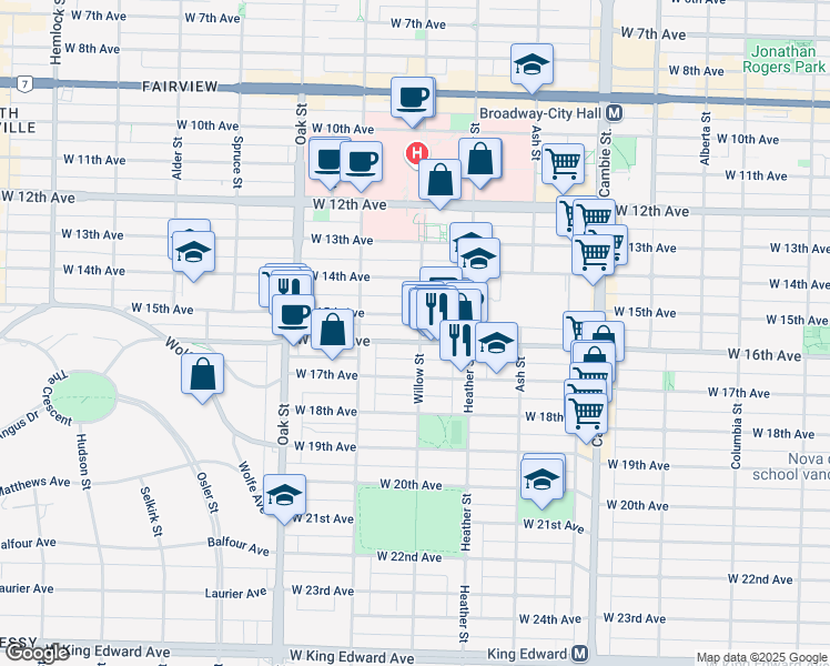 map of restaurants, bars, coffee shops, grocery stores, and more near 809 West 16th Avenue in Vancouver