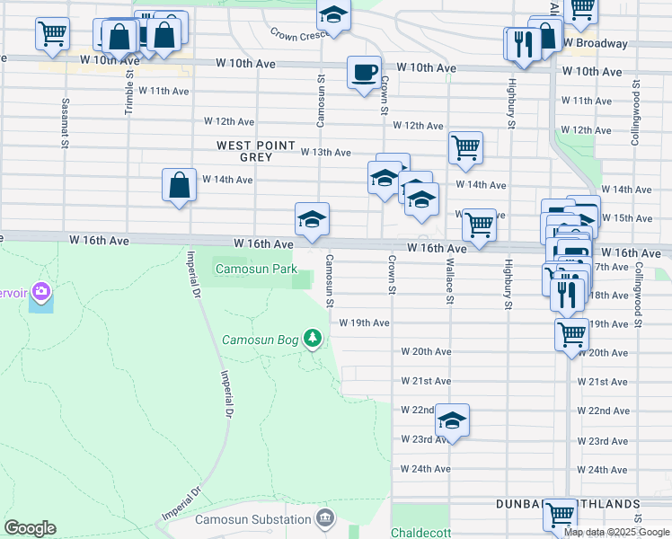 map of restaurants, bars, coffee shops, grocery stores, and more near 4094 West 17th Avenue in Vancouver